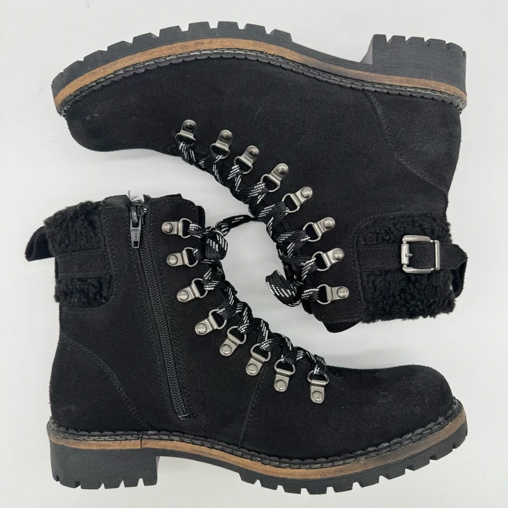 Pajar Black Leather Waterproof Lace Up Zip Ankle Boot Size 10